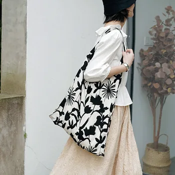 

Women Canvas Shoulder Shopper Bag Eco Reusable Shopping Bags Fashion Cotton Cloth Large Tote Bags for Lady Female Handbags