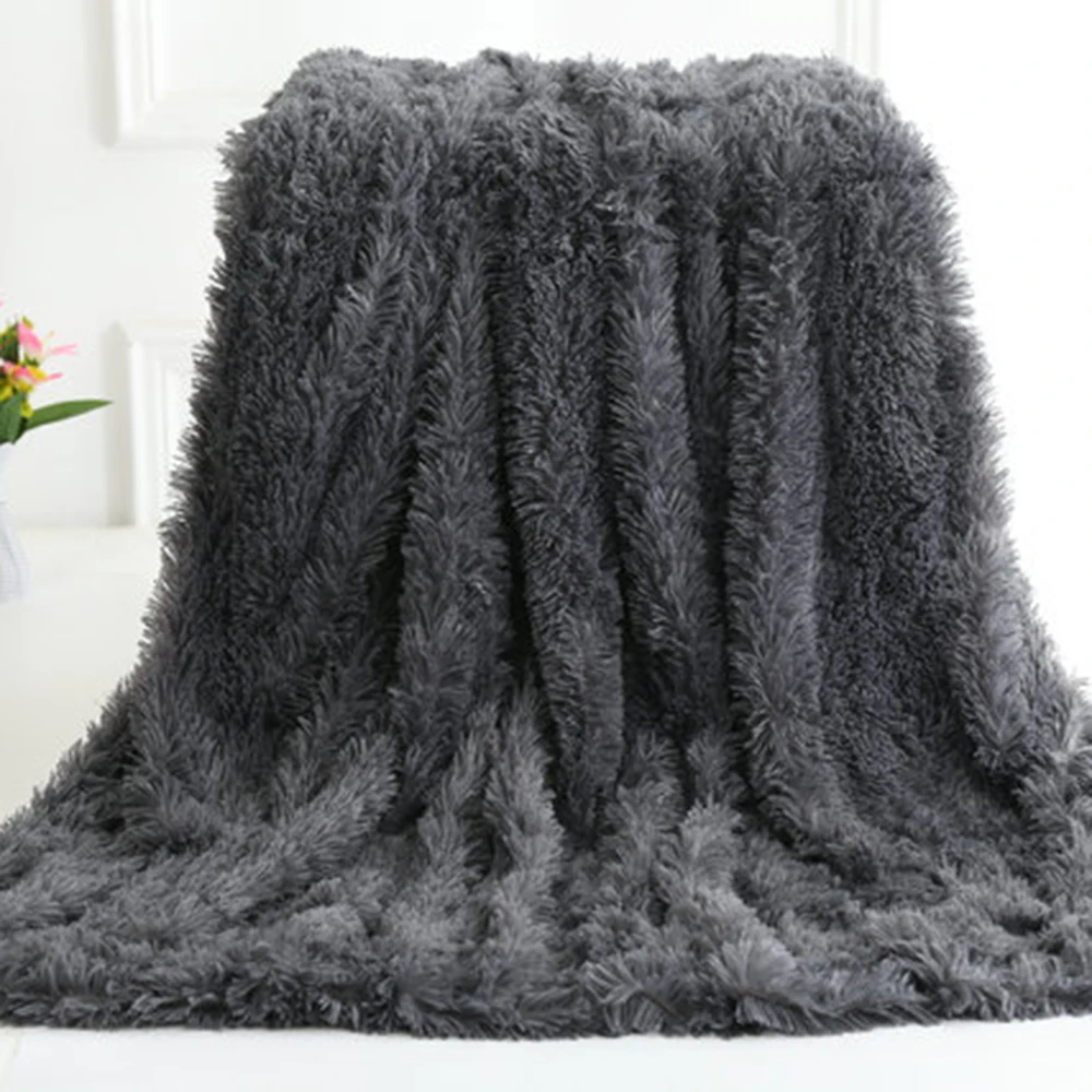 Portable Soft Blanket Long Fur Throw Blanket Super Soft Warm Cozy Plush Fluffy Decorative Big Blanket for Couch Bed Chair - Цвет: Темно-серый