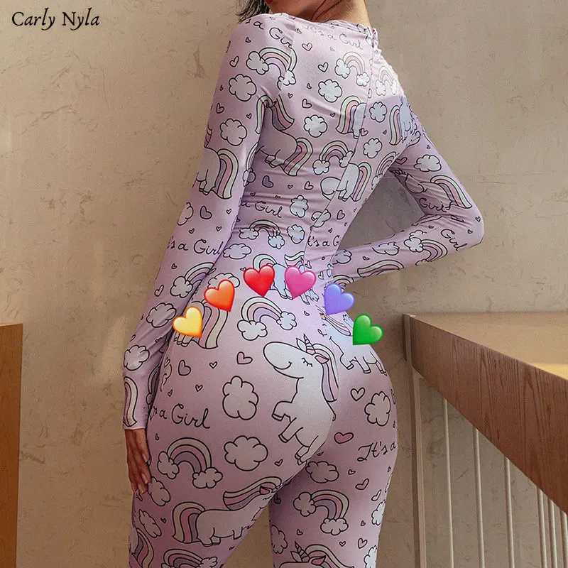 Carly Nyla, Новинка осени, женский, Радужный, единорог, принт, Облегающий комбинезон, длинные штаны,, женские спортивные, Femme, боди, милая девушка