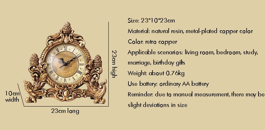 Description Picture 3 of itemEuropean Style Retro Clock Desk & Table Analog Clock Battery Operated with Silent Sweep Mechanism, Decoration Clock for Home