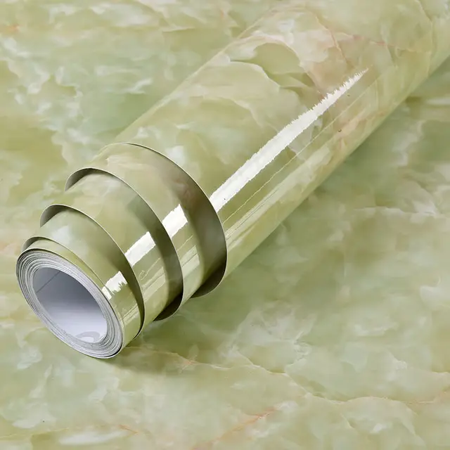 Shiny White Self-Adhesive Peel & Stick in Rolls Waterproof Wallpaper Furniture Films PVC Oil-proof Wall Stickers Kitchen Cabinet Onyx Green