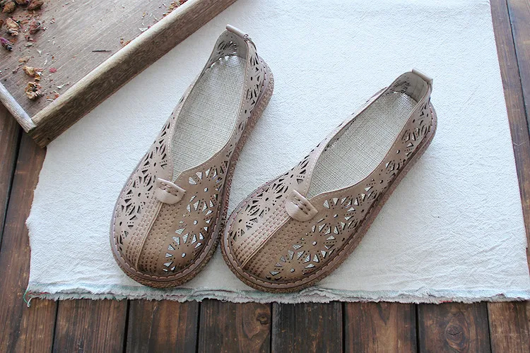 HUIFENGAZURRCS-Literature and Art Retro Hollow out Round Head Thick Bottom Shoes,Cotton and Hemp Comfortable Casual Shoes