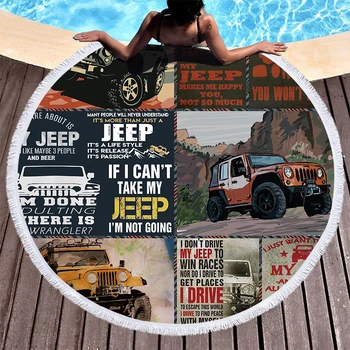 

Off-road Vehicle Beach Towels Retro Style Shawl Fringe Microfiber Round Fabric Bath Towels For Living Room Home Decor