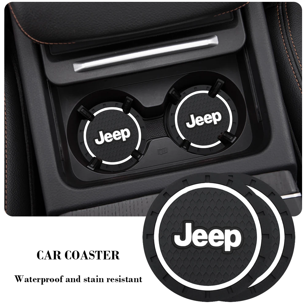 Posavasos con estilo para coche, Soporte para vasos, decoración para JEEP Grand Cherokee Commander Renegade Wrangler Compass Patriot, 1/2 Uds.
