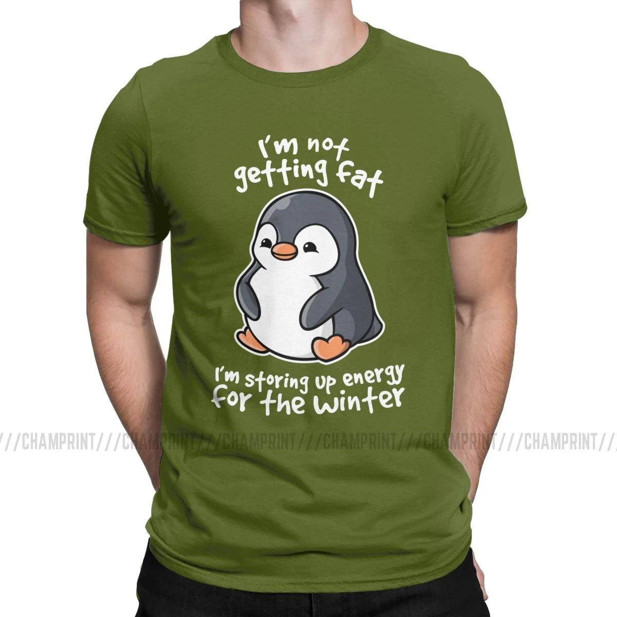 Футболки с надписью «I'm Not Get Fat», «I'm Storing Up Energy For The Winter», футболки для мужчин, Pingu Meme, одежда с забавными рисунками, модные футболки - Цвет: Армейский зеленый