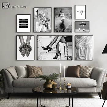 

Black White Poster Fashion Print Sexy Movie Girl Camera Canvas Painting Minimalist Wall Art Picture Modern Living Room Decor