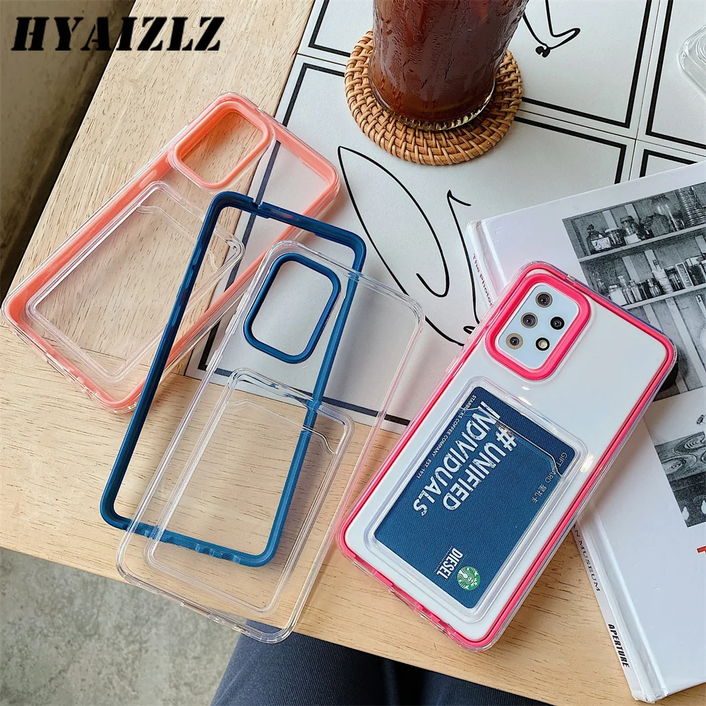 삼성 갤럭시 A72 A52 A12 A32 4G A22 5G A03S 용 투명 충격 방지 전화 케이스, 카드 홀더 범퍼가 있는