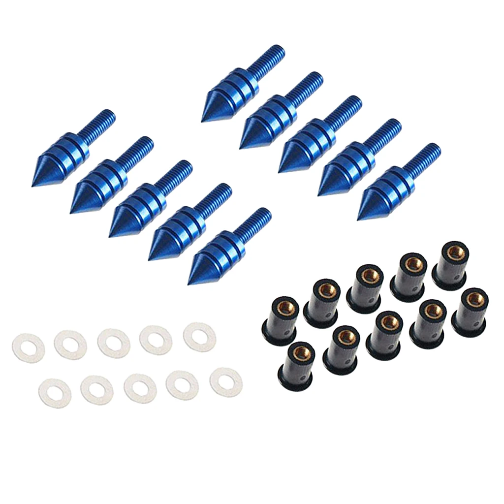 10 x Motorcycle Windshield Windscreen Spike Bolt Kit Well Nuts / Bolts / Washers