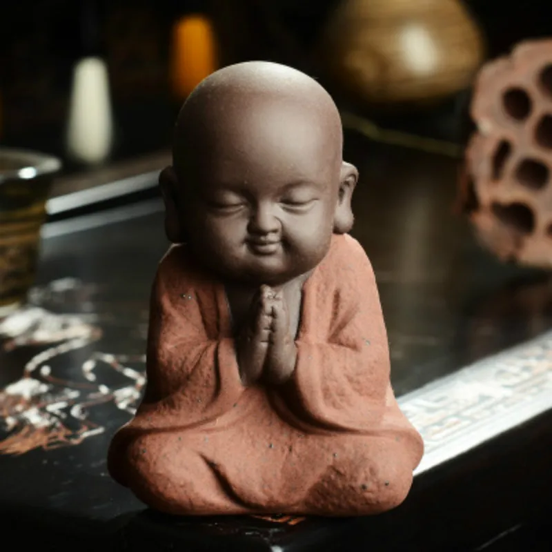 Фиолетовый глина счастливый монах статуи Будды домашний клуб геомантическое украшение ручной работы статуэтки чай питомца китайский чайный набор кунг-фу