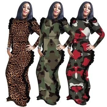 

Gothic Camouflage Print Dresses O Neck Long Sleeve Maxi Dress Ruffle Streetwear Dress Nightclub Wear Wholesale Dropshipping