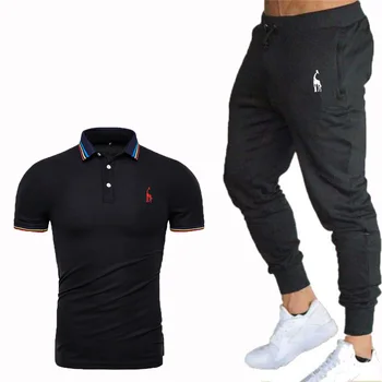 

2020 New Summer 65 Cotton POLO Shirt Embroidered Short Sleeve Set + Two Pieces of Leisure Fitness Printing Pants