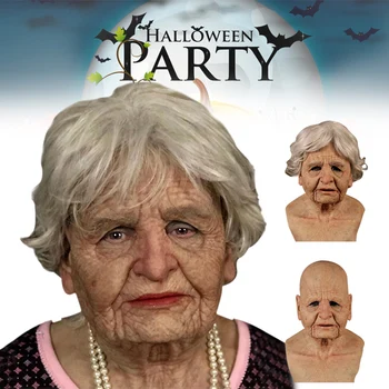 

New Halloween Party Headgear Old Woman Full Mask Halloween Headgear Silicone Elastic Headgear Masquerade Party Drop Shipping