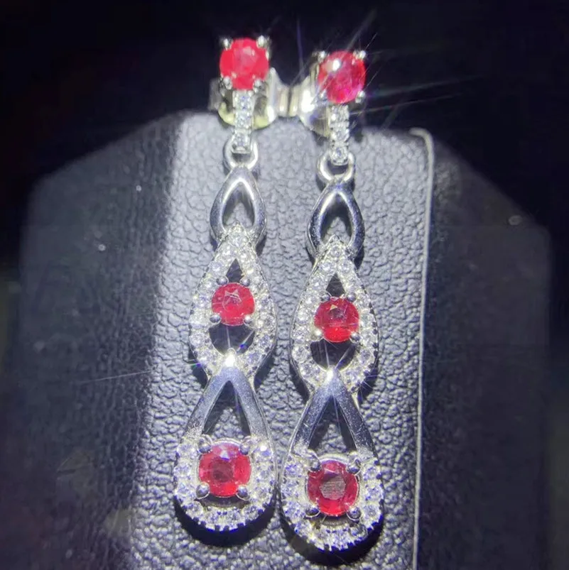 Серьги подвески с натуральным Рубином серебро 925 пробы карат * 6 шт.|stud earrings|gem stud