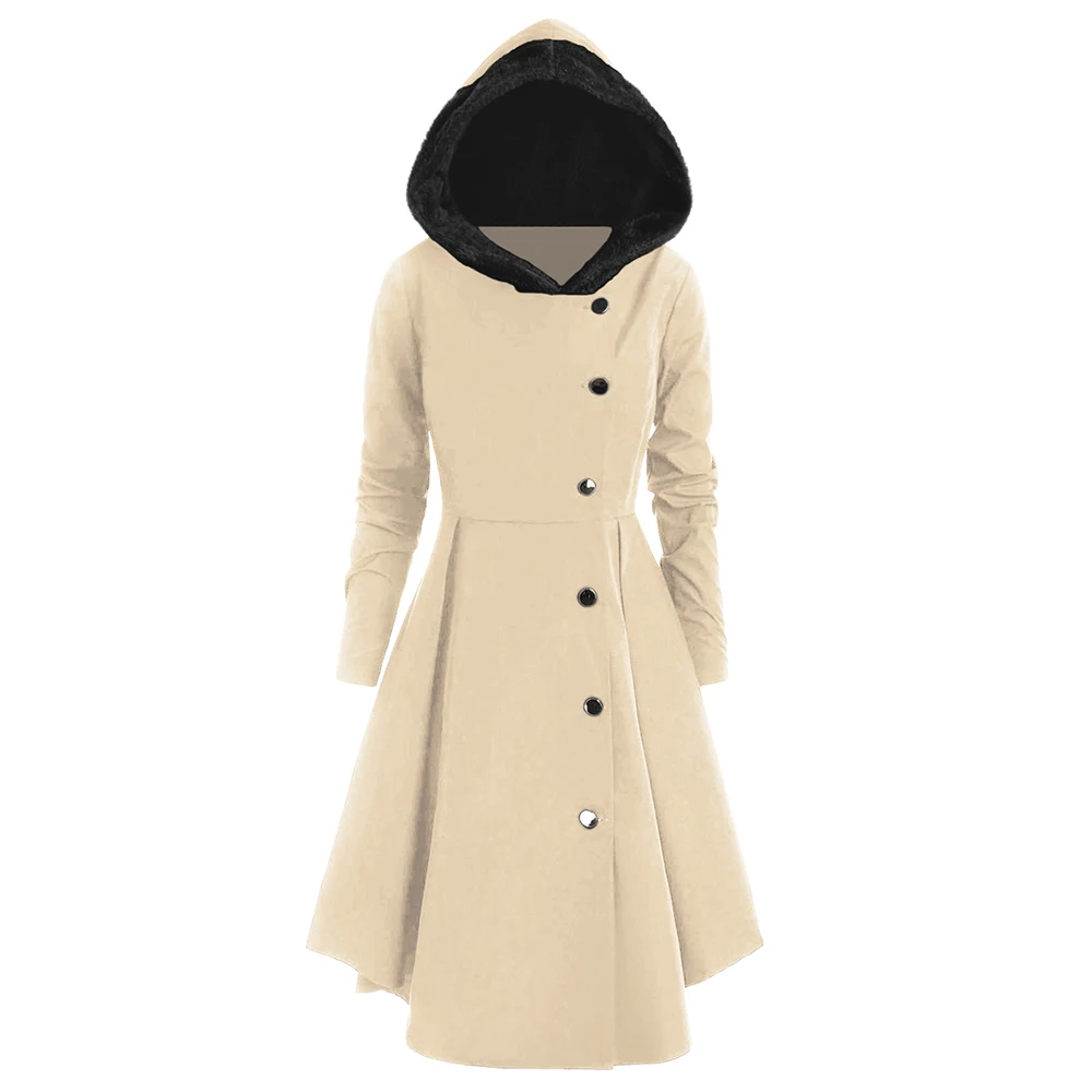Blanched Almond ROSEGAL, большой размер, 5XL, с капюшоном, с юбкой, пальто, длинное, с капюшоном, однобортное, толстое, для женщин, готическое, пальто, платье, зимнее, элегантное, ветровка - Цвет: Blanched Almond