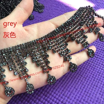 

Grey crystal tassel chain for clothes bags shoes ornaments long rhinestone fringe for garments accessory DIY hand crafts