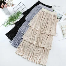 Женская Повседневная плиссированная юбка с высокой талией, женские милые плиссированные многослойные юбки, новая модная Осенняя черная юбка средней длины А-силуэта