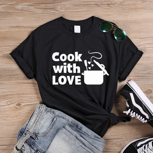ONSEME Cook футболка с любовным письмом и принтом женская уличная футболка с круглым вырезом Эстетическая одежда топы с короткими рукавами для жены Q-909 - Цвет: Black