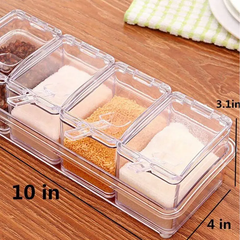 Kitchen Gourmet Acrylic Seasoning Box with 4 Serving Spoons, Nice Design for Kitchen(Seasoning Box