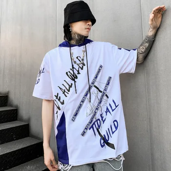 

Color Patchwork T Shirt Men Hip hop Graphic Tees Shirts Short Sleeve Men Round Neck T Shirt Fashion Korean Style 2020 New Top