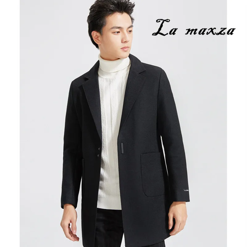 Winter Fashion Korea Style Casual Wool Overcoats for Men Single Breasted Black Coat - Цвет: Черный