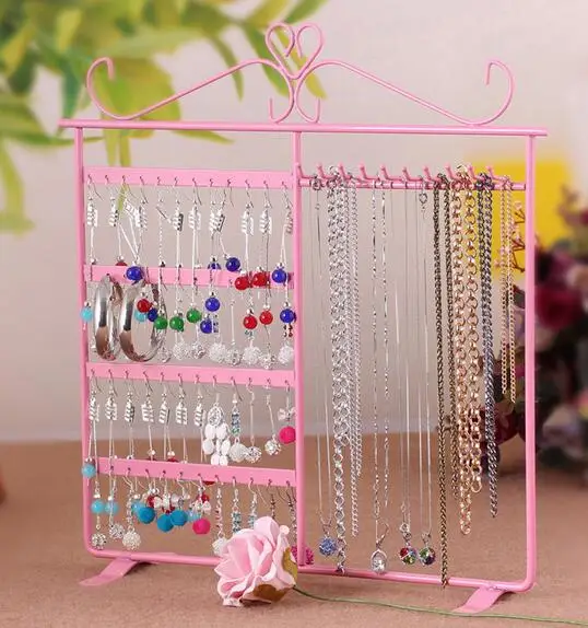 Pink SZanbana, серьги для девочек, ожерелье, металлическая стойка для украшений, подставка для сережек, дисплей, держатель для ювелирных украшений, органайзер, винтажное крепление на стену - Цвет: Pink