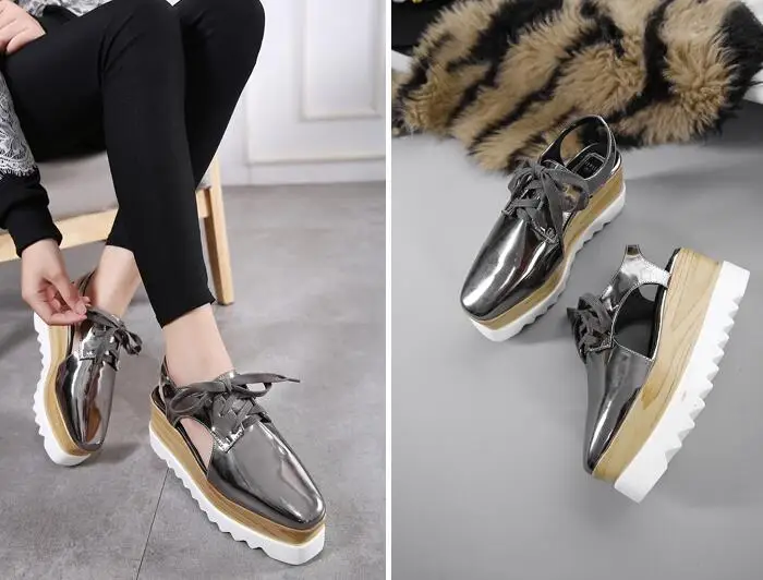 

2019 Autumn-Thick PU Bottom Lace-up Celebrity Style Deep Mouth Fashion after Empty Comfortable Versatile WOMEN'S Shoes