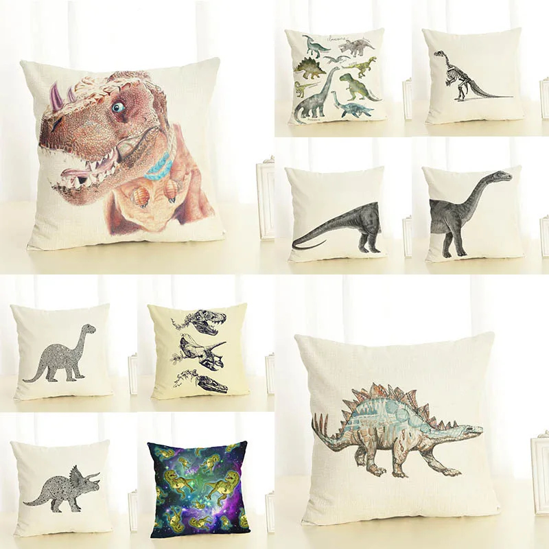 

Dinosaur Printed Animals Cushion Cover Linen Printed Cushions Home Decor Tyrannosaurus Throw Pillow Case 45*45 Decorative Pillow
