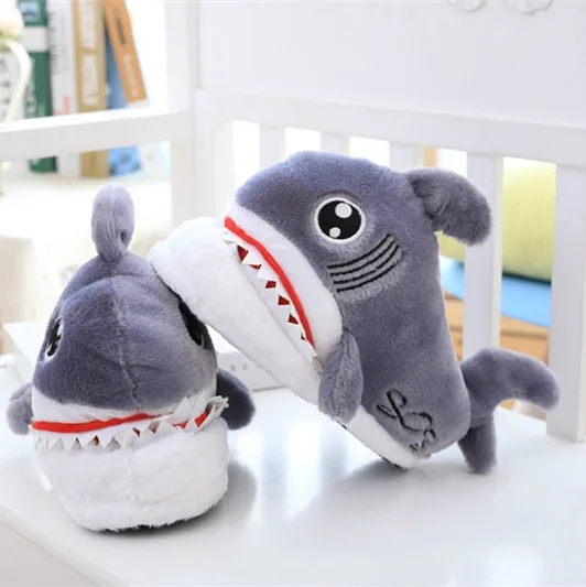 Cheap Winter Super Animal Funny Shoes For Men and Women Warm Soft Bottom Home House Indoor Floor Shark Shape Furry Slippers Shallows99