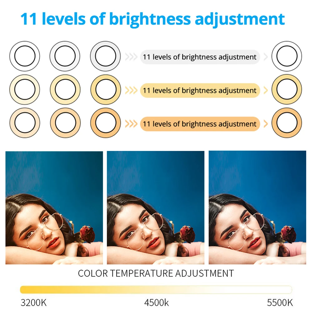 Spash 6 Inch LED Selfie Ring Light with Stretchable Tripod and Phone Holder Circular Lamp Light Ring for Makeup Photography 11
