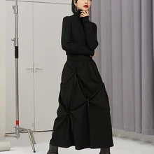 Высокая талия черный жаккард плиссированные Сплит темперамент Половина тела юбка женская мода волна новая весна осень