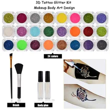New 24 Color Powder Temporary Flash Diamond Flash Tattoo Set for Body Art Design Paint with Rhinestone+ Brushe Tattoo Ink