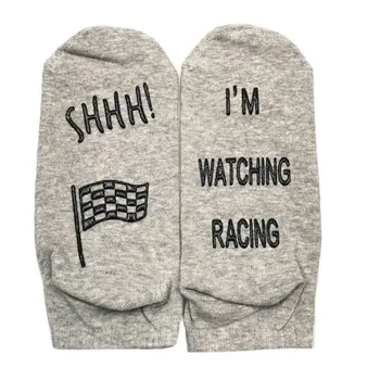 

Unisex Funny Saying Crew Ankle Socks Shhh I Am Watching Racing Non-Slip Hosiery D08E