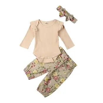

3PCS Newborn Baby Girl Floral Clothes Headband Romper Pants Leggings Outfit set