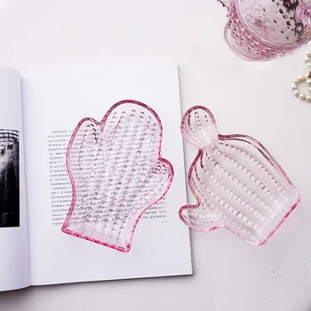

Nordic Pink Dessert Storage Plate Transparent Glass Cactus Jewelry Ring Necklace Storage Tray Luxury Home Decoration Ornaments