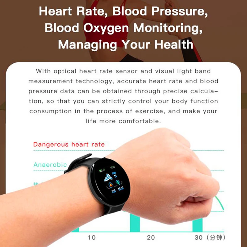 Cena D18 nowy inteligentny zegarek mężczyźni ciśnienie krwi okrągły smartwatch bluetooth kobiet zegarek wodoodporny Sport Tracker WhatsApp na android ios