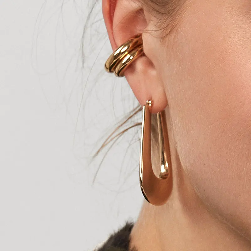 

BOAKO 2020 Simple Geometric Clip Earrings for Women Elegant Gold Color Statement Metal Clips On Earrings Ear cuff Party Jewelry