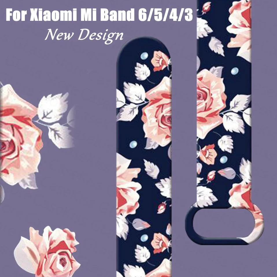 Flowers Leaf Printed Series Strap For Xiaomi Mi Band 6 5 4 3 Replacement Silicone Soft TPU Wristband Bracelet Miband | Электроника