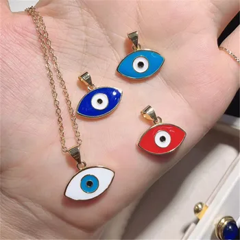 

10pcs/lot Good Plating Oval Turkey Evil Eye Pendant Necklace Fashion Jewelry for Girl