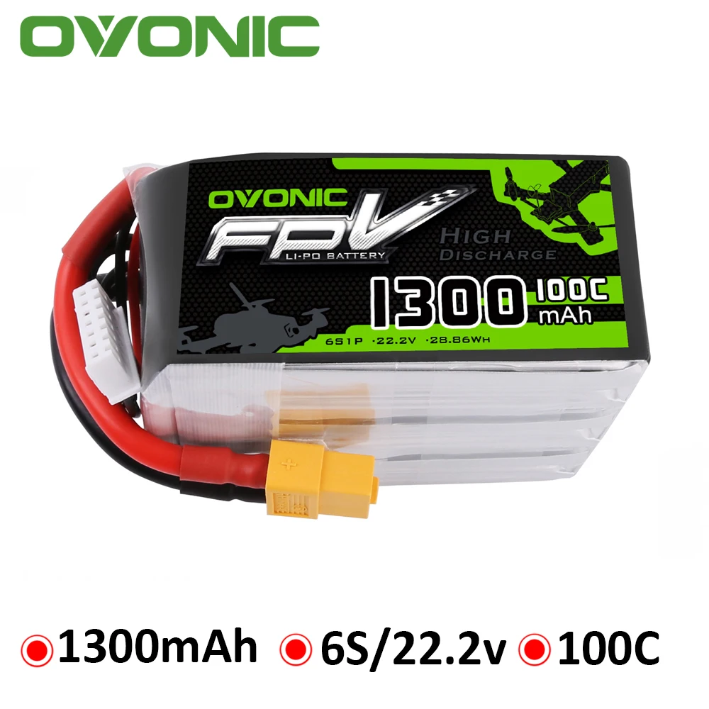 Order Offer for  OVONIC FPV Battery 6S Lipo Batteries 1300mAh Racing Drone 100C 22.2V XT60 FPV RC Quadcopter Helicop