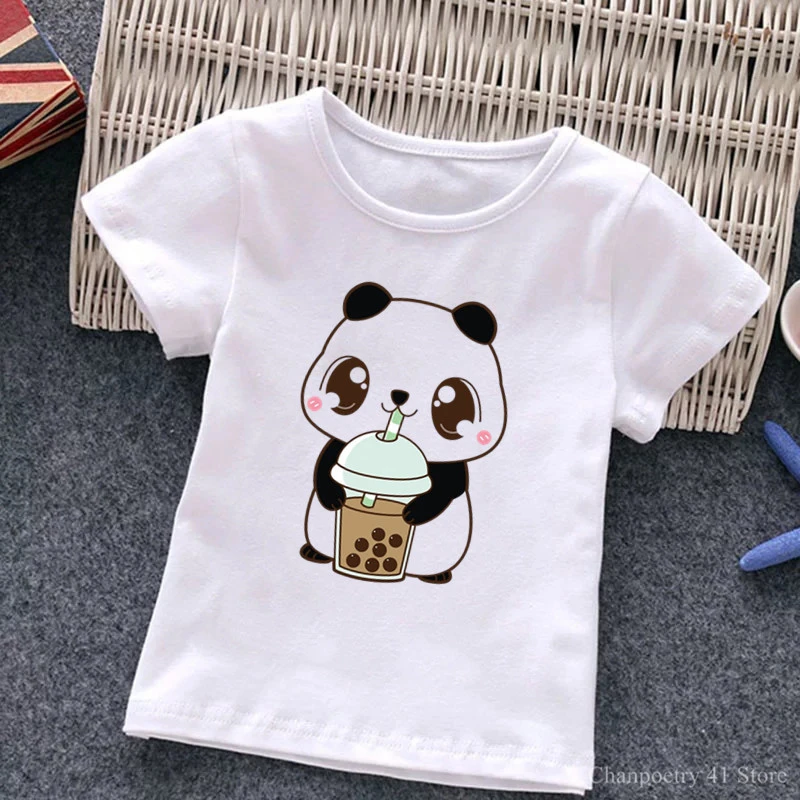 estampado dibujos animados de Panda para niños y niñas, camisetas con estampado de té de leche, ropa para niños pequeños|Camisetas| - AliExpress