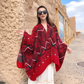 

New Thickened Geometric Open Woman's Shawl for 2019 Women's scarf, cloak and cloak for keeping warm in autumn and winter