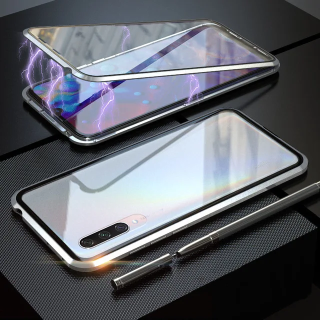 RDCY Защитный металлический Магнитный чехол для Redmi note 7Pro, двухсторонний чехол из закаленного стекла для телефона xiaomi Redmi note 7 - Цвет: Silver