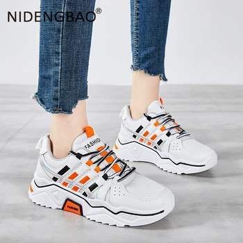 

2019 Running Shoes For Women Autumn Comfortable Breathable PU Mesh Flats Female Platform Sneakers White Sports Walking Shoes