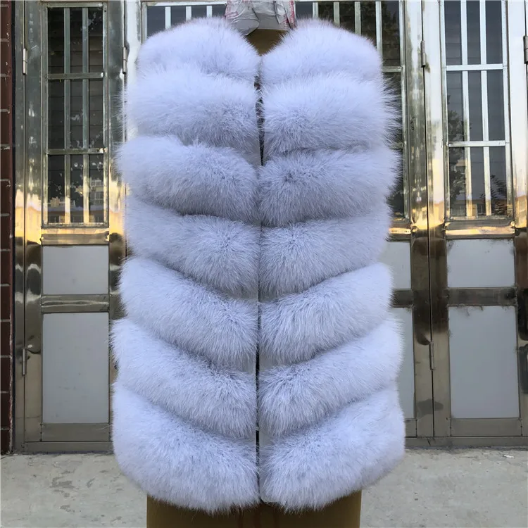 Blue Fox Ecru-line Натуральный Лисий мех жилет куртка жилет женский короткий без рукавов Зимний толстый теплый роскошный натуральный мех пальто размера плюс - Цвет: Blue Fox Ecru-line