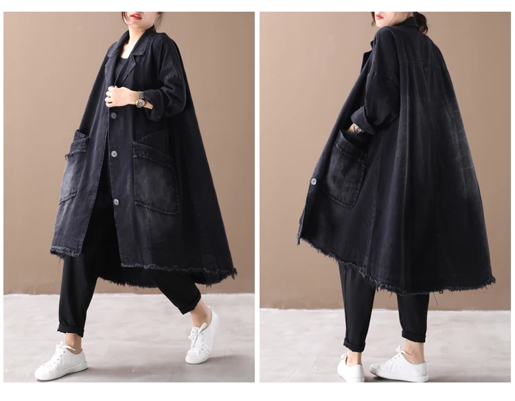 female new autumn and winter plus size Korean style retro personality outerwear do-old loose denim trench