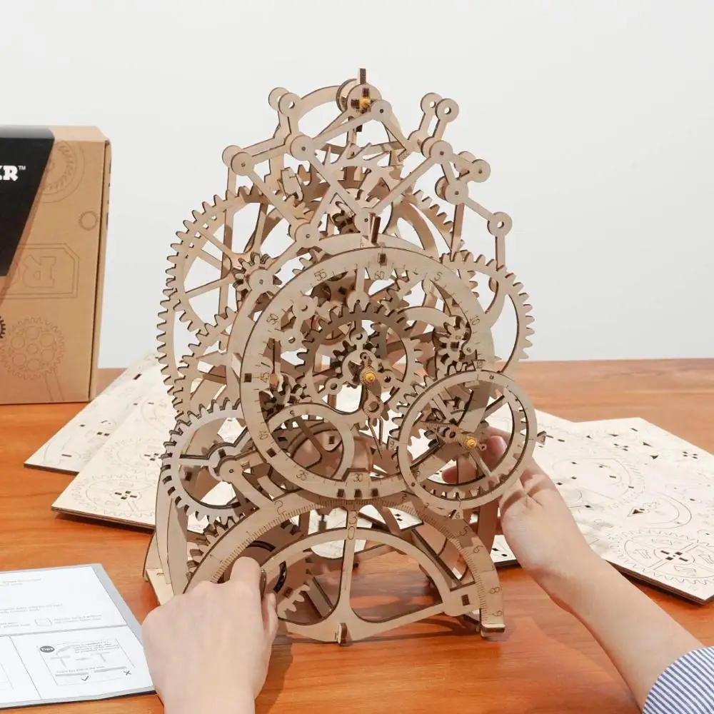 Ceny Robotime DIY 3D drewniane Puzzle zabawki modele montaż przekładnia mechaniczna napęd zabawki prezent dla dzieci dorosłych nastolatków
