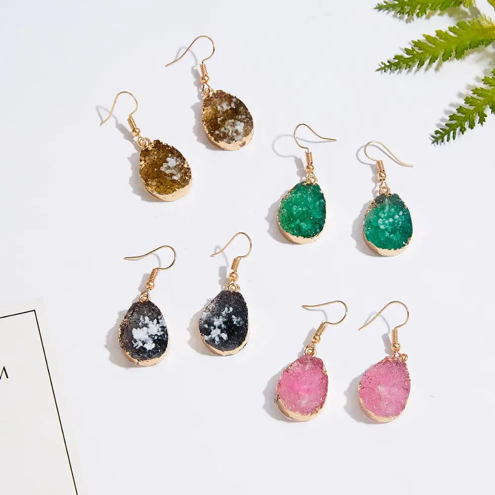 

Korean Style Geometric Drop-shaped Imitation Natural Stone Resin Earrings for Women Simple Design Dangle Stone Earring Jewelry