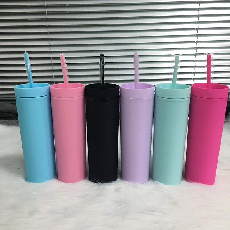 Hot Sale 16oz Acrylic Slim Skinny Tumbler Colorful Matte Water Bottle With Lid  Straw Double Wall For New Year Party Gifts - AliExpress