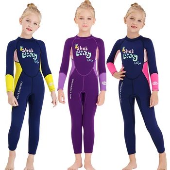 

2020 New Children's Long Sleeve Swimsuit Women 2.5MM Siamese Thick Warm Snorkeling Surfing Diving Suit for Big Kids' Swimsuits