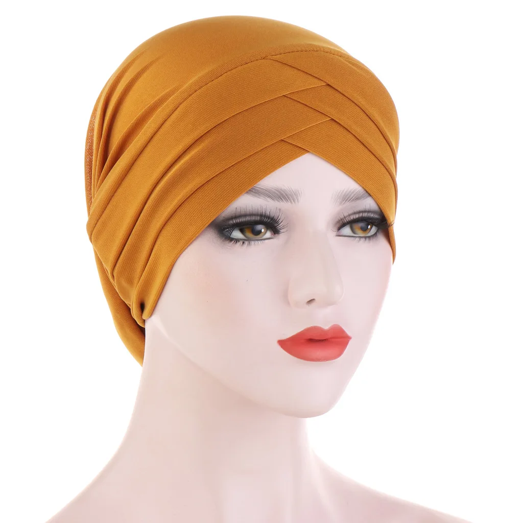 Forehead Cross Muslim Turban Pure Color Stretch Cotton Inner Hijabs For Caps Ready To Wear Women Head Scarf Under Hijab Bonnet